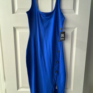 Express Royal Blue Button-Detail Midi Dress